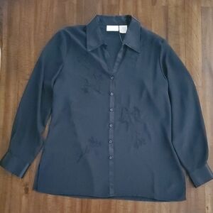 Christie & Jill NWT Elegant Black Button Down Long Sleeve Blouse - L